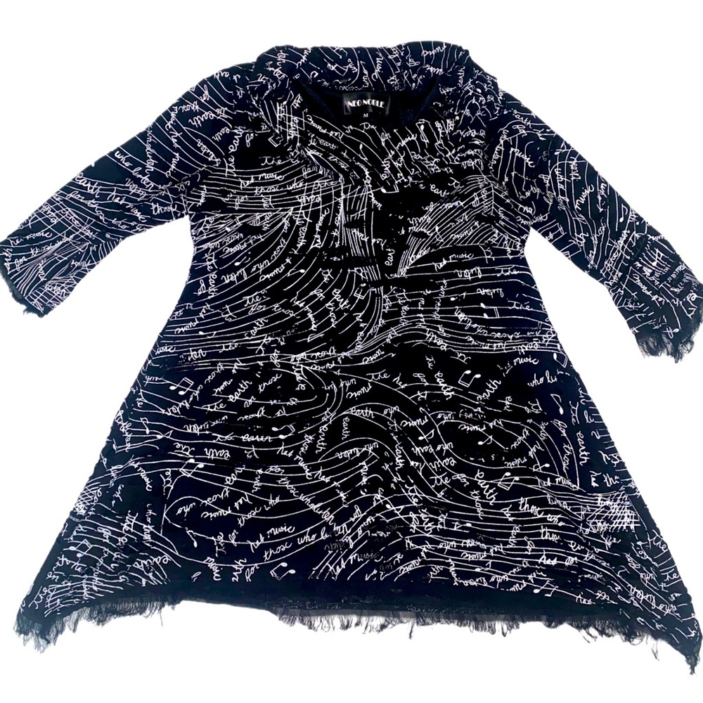 Neo Noble Newsprint Artsy Quote Distressed Tunic Blouse Lined Women’s Size M